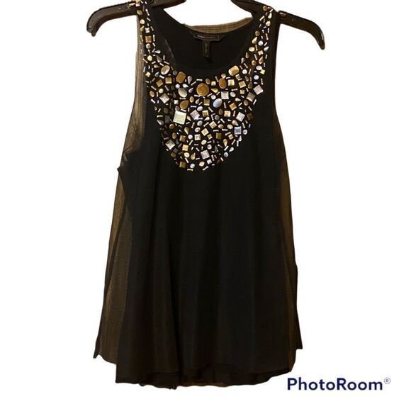 BCBGMAXAZRIA Embellished Tulle Black Sleeveless Tank Top Size XS - Picture 1 of 7
